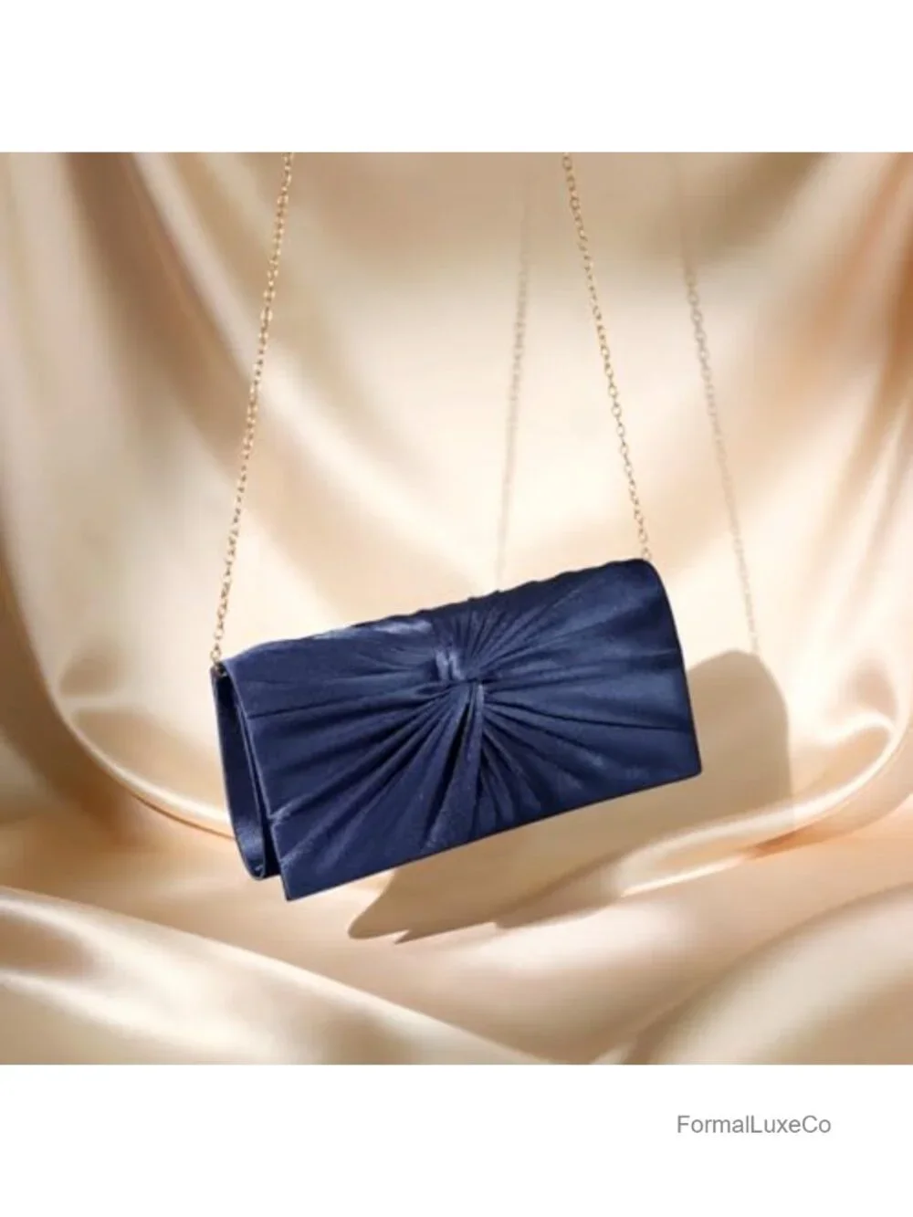 Satin Evening Clutch with Detachable Chain - Formal Handbag